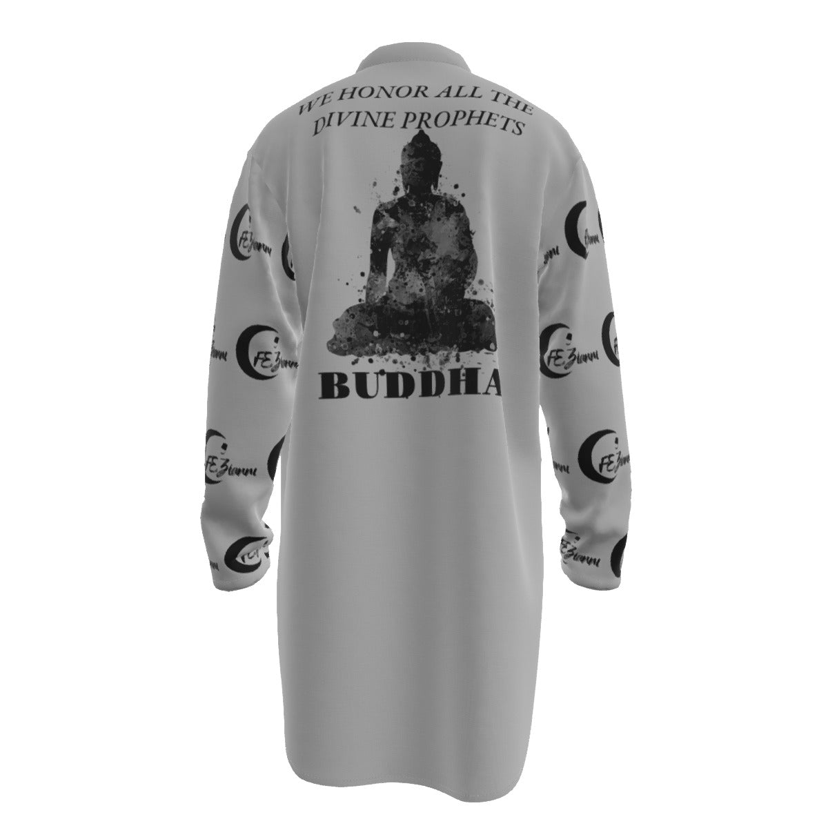 All-Over Print Men's Stand-up Collar Long Shirt