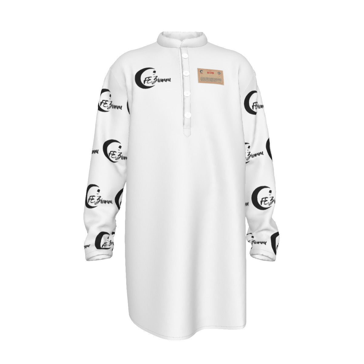 All-Over Print Men's Stand-up Collar Long Shirt