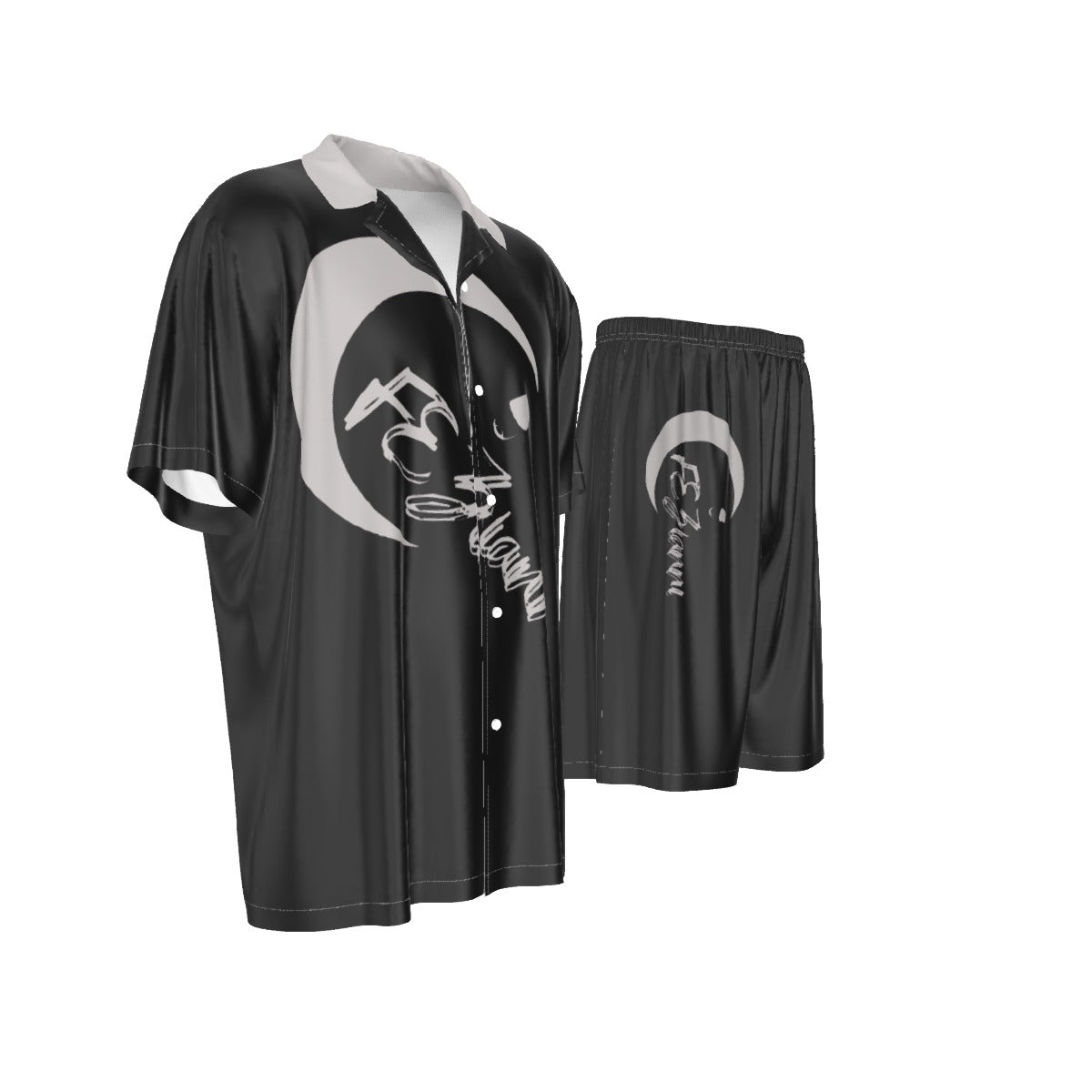 All-Over Print Men's Imitation Silk Shirt Suit