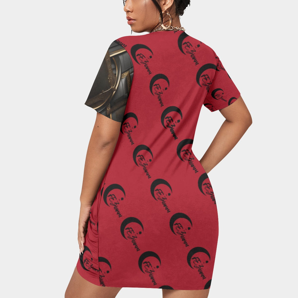 All-Over Print Women’s Stacked Hem Dress With Short Sleeve（Plus Size）