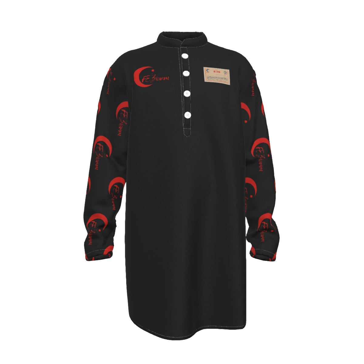 All-Over Print Men's Stand-up Collar Long Shirt