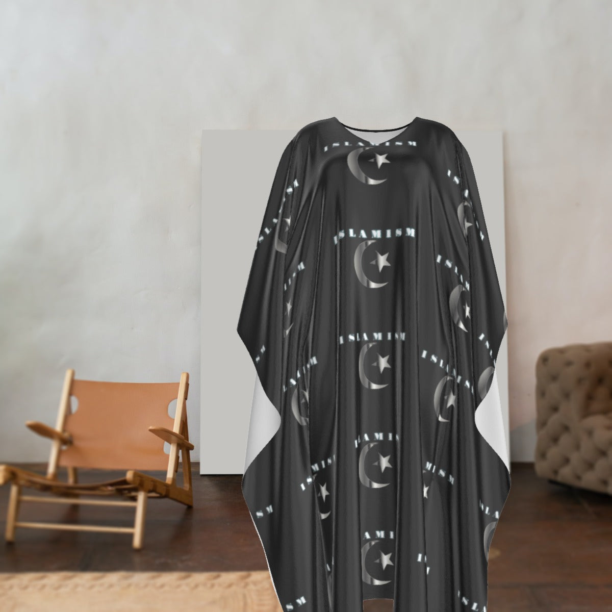 All-Over Print Women's Imitation Silk V-neck Kaftan Robe