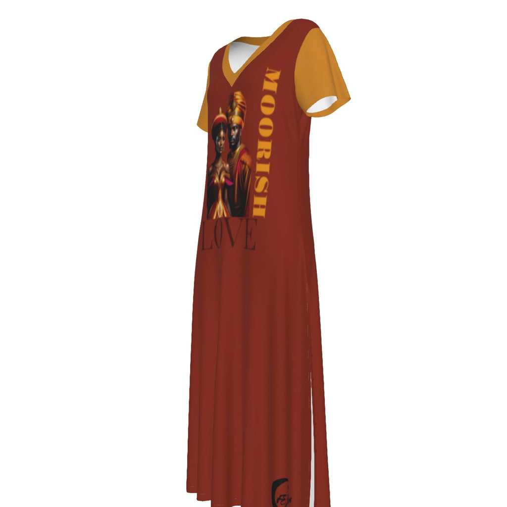 All-Over Print Women's V-neck Dress With Side Slit