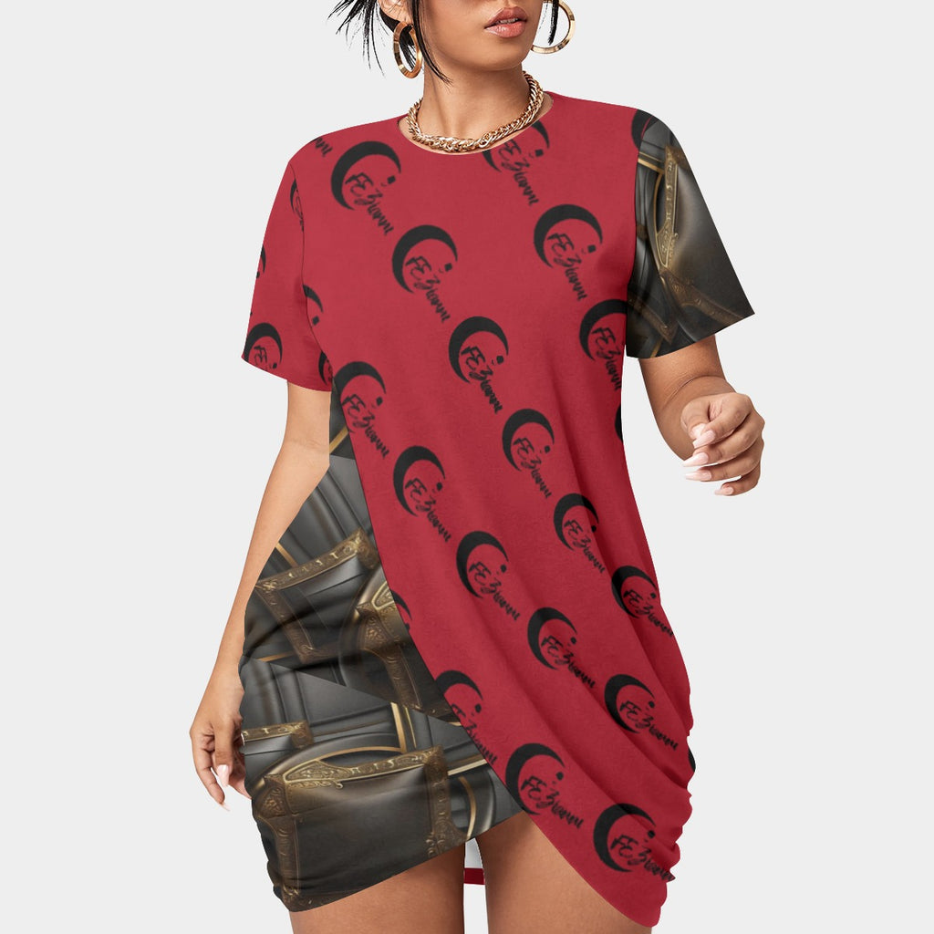 All-Over Print Women’s Stacked Hem Dress With Short Sleeve（Plus Size）