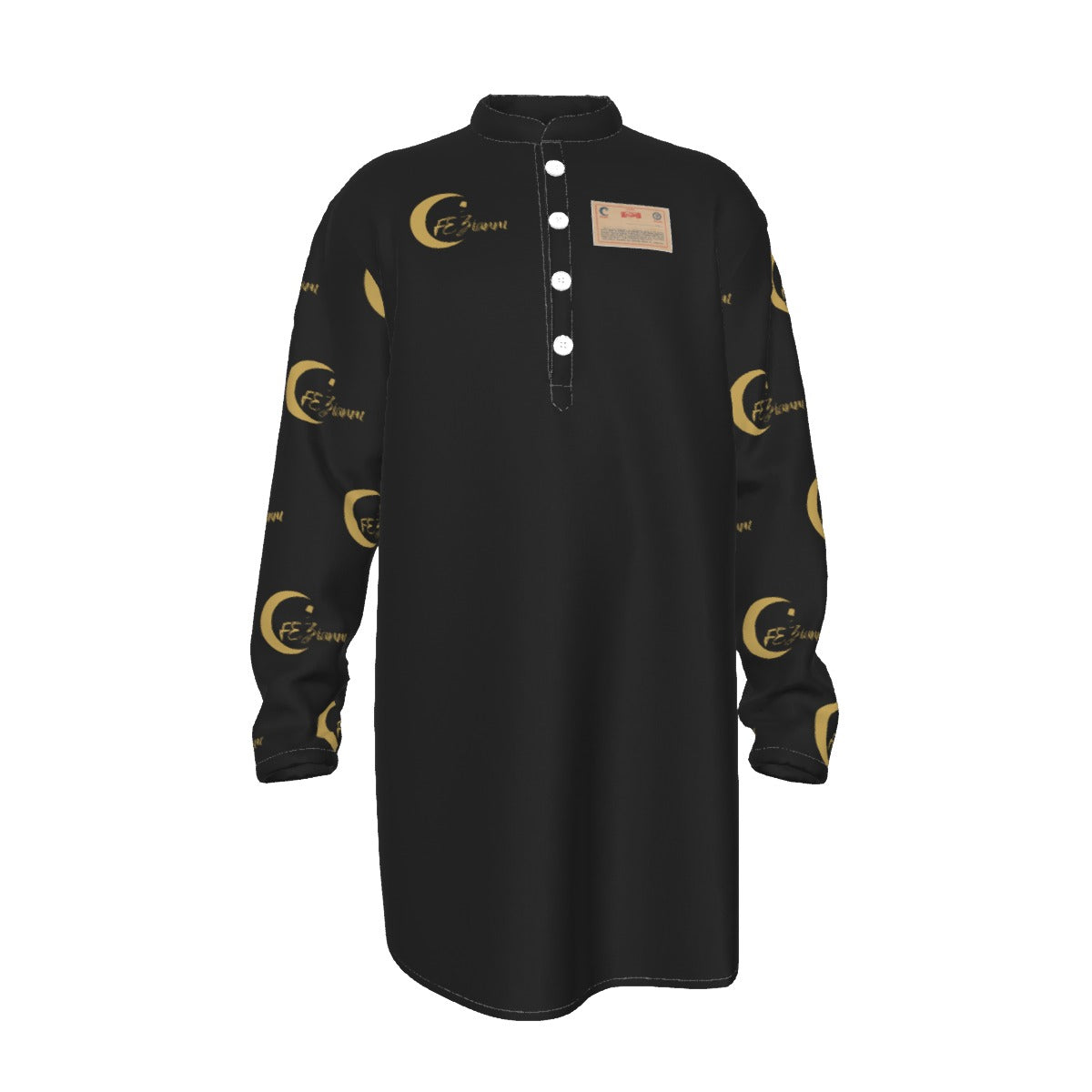 All-Over Print Men's Stand-up Collar Long Shirt