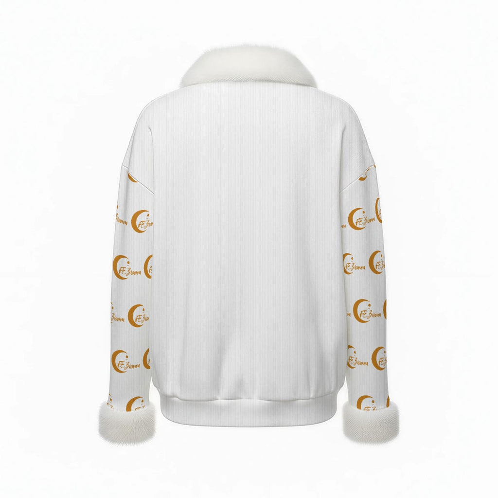 FEZIANNI All-Over Print Women's Faux Knit V-Neck Sweater Top with Fur Trim