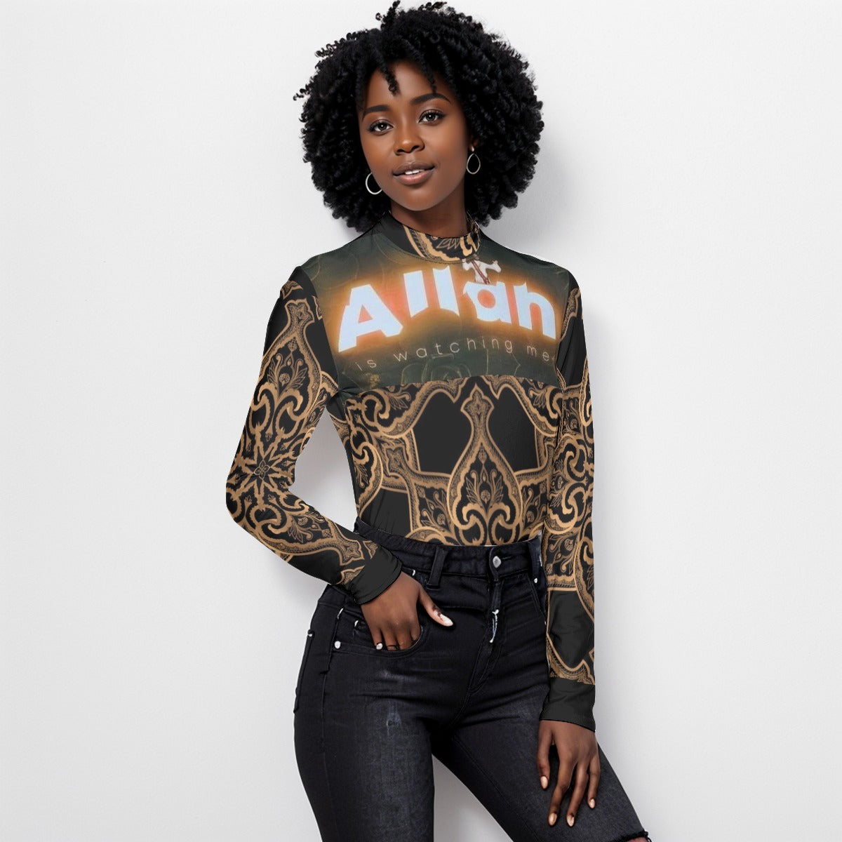 All Over Print Women's Stretchable Turtleneck Top