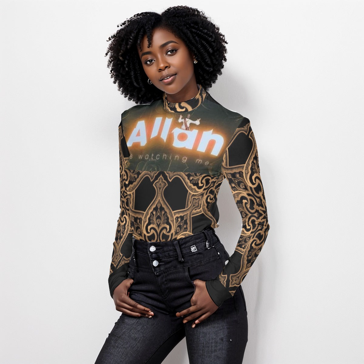 All Over Print Women's Stretchable Turtleneck Top