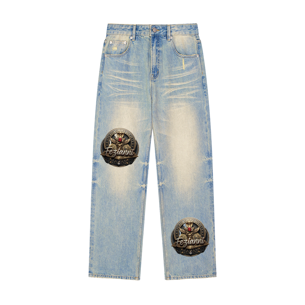 FEZIANNI  Sun Fade Raw Hem Denim Jeans