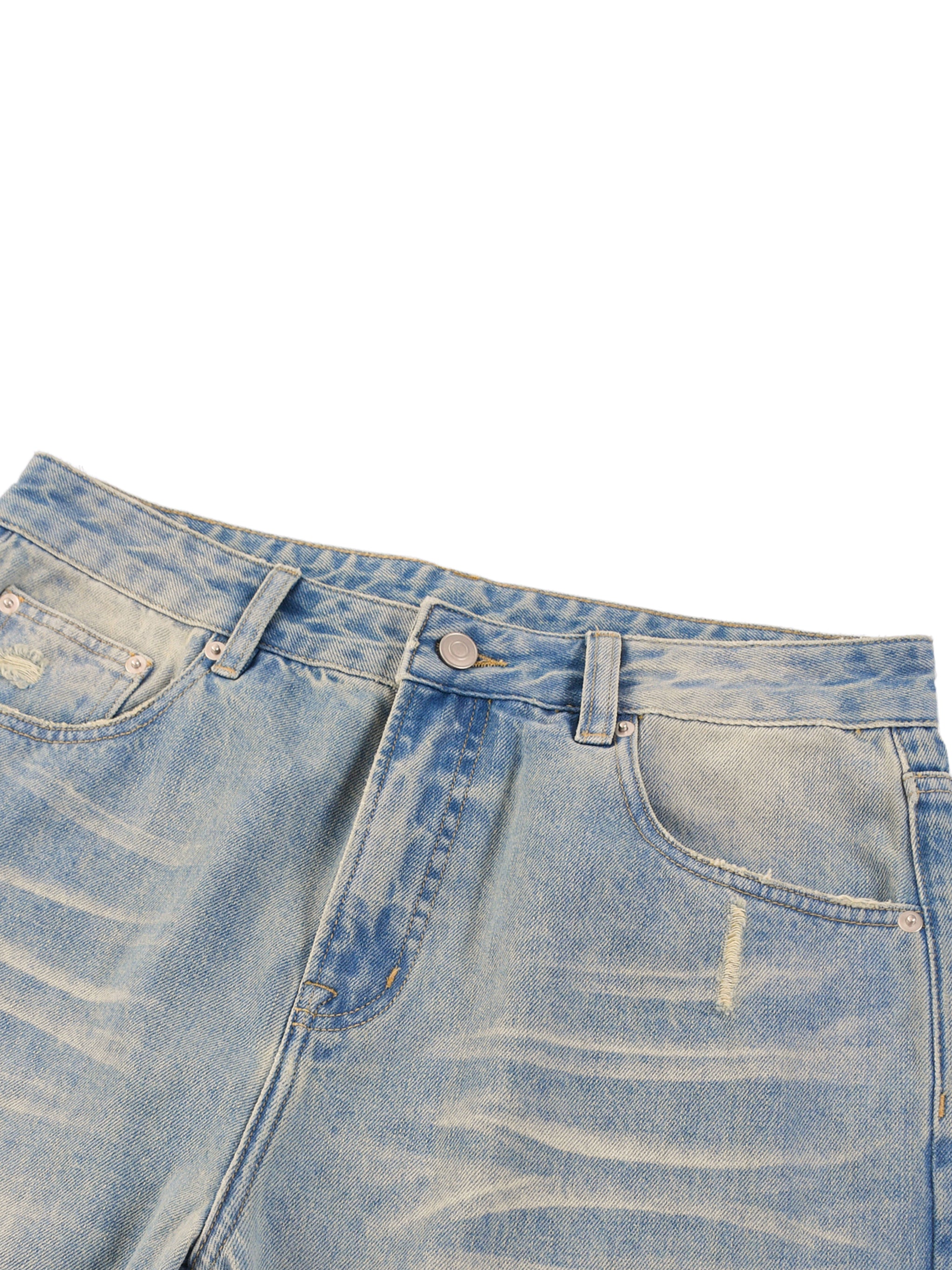 FEZIANNI  Sun Fade Raw Hem Denim Jeans