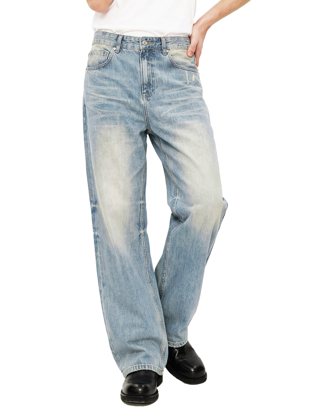 FEZIANNI  Sun Fade Raw Hem Denim Jeans