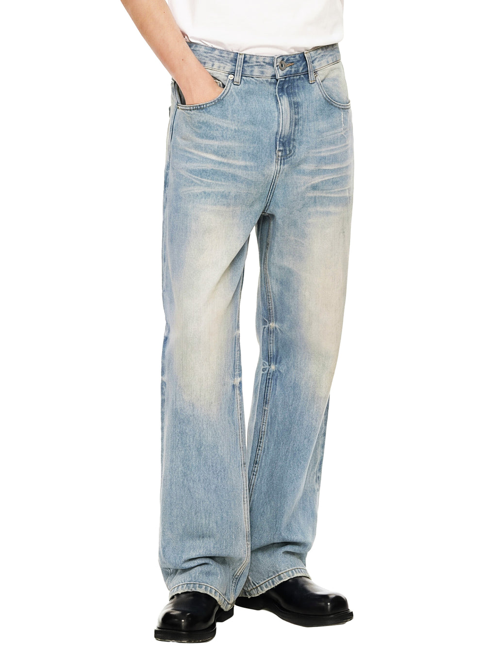 FEZIANNI  Sun Fade Raw Hem Denim Jeans