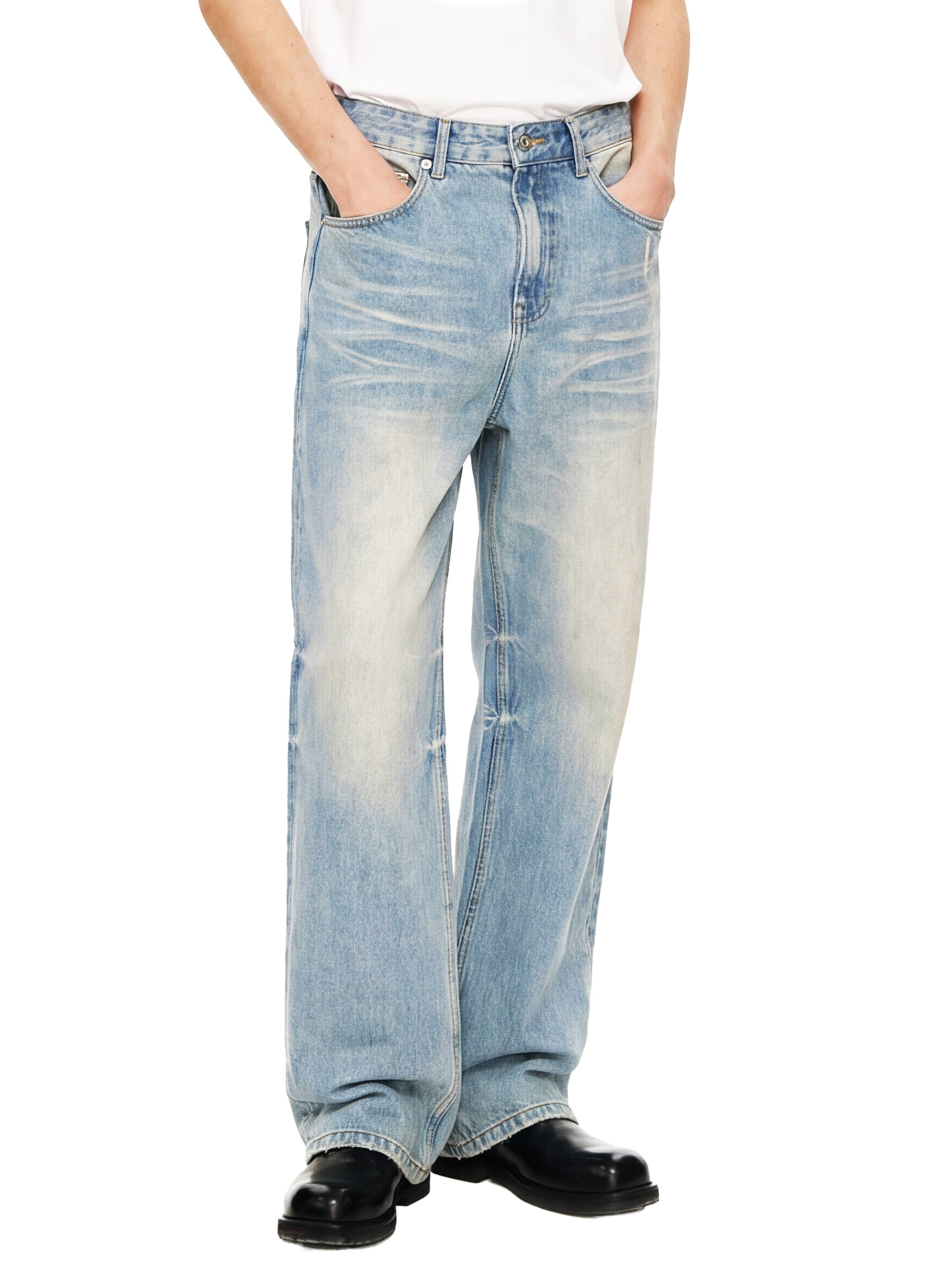 FEZIANNI  Sun Fade Raw Hem Denim Jeans