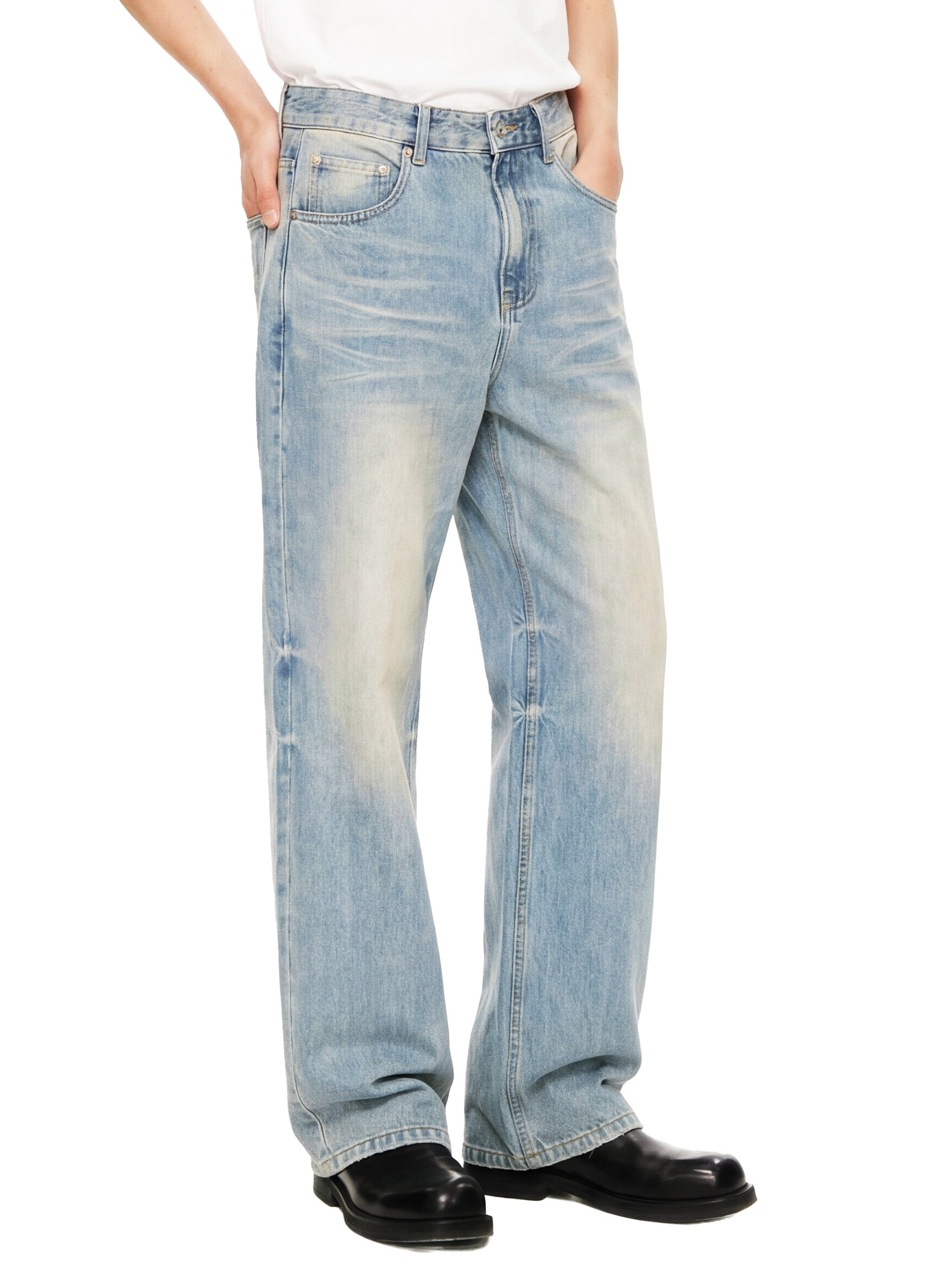 FEZIANNI  Sun Fade Raw Hem Denim Jeans